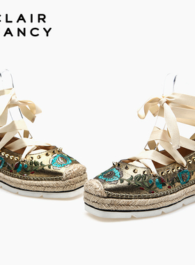 CLAIR de FANCY时尚女士休闲鞋绑带平底鞋铆钉复古8061180