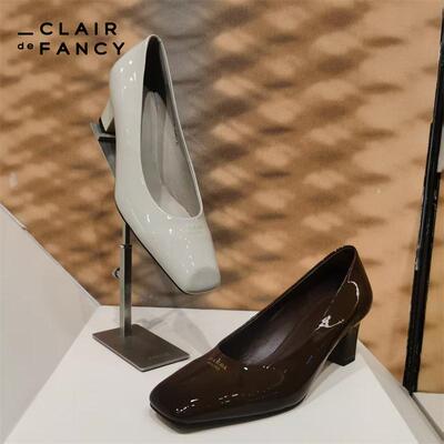 CLAIR de FANCY 春夏新款方头粗跟超高跟鞋牛漆皮单鞋1500650