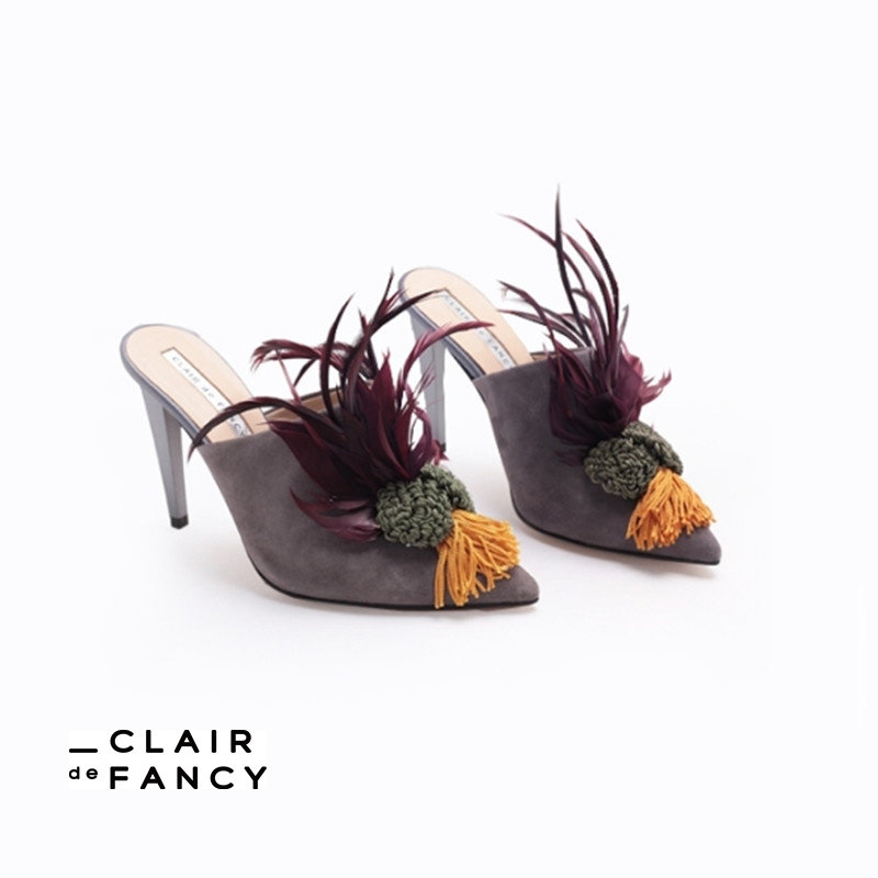 clair de fancy夏季时尚毛凉鞋细跟女鞋气质仙女风高跟鞋8990371