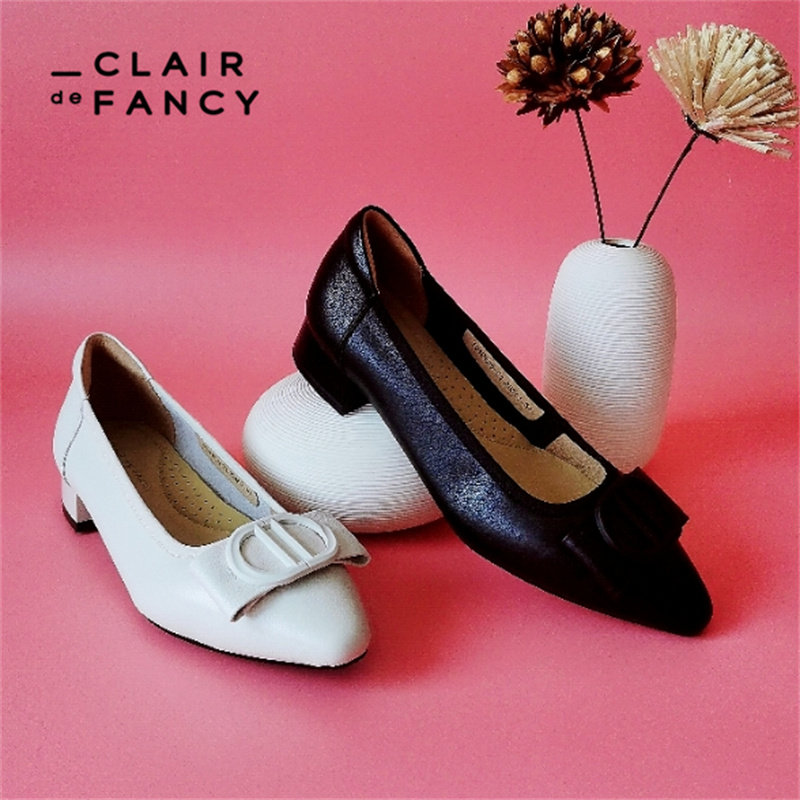 clair de fancy新小圆头粗跟浅口通勤鞋简约香风时尚单鞋1310925