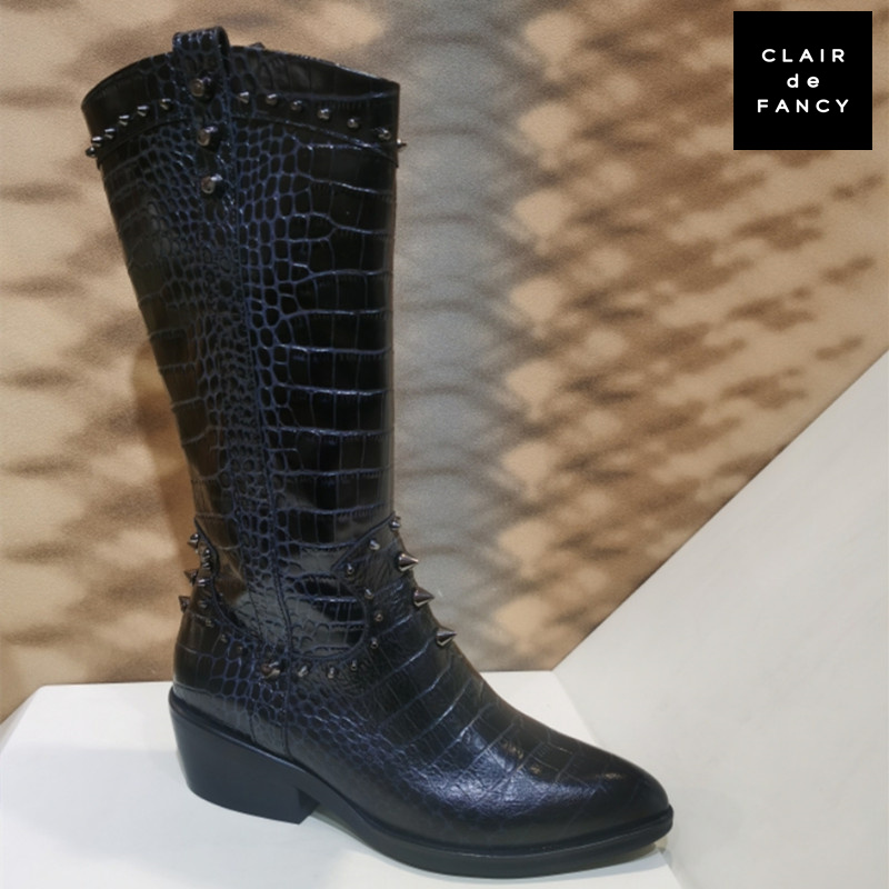 铆钉骑士靴CLAIRdeFANCY轻奢