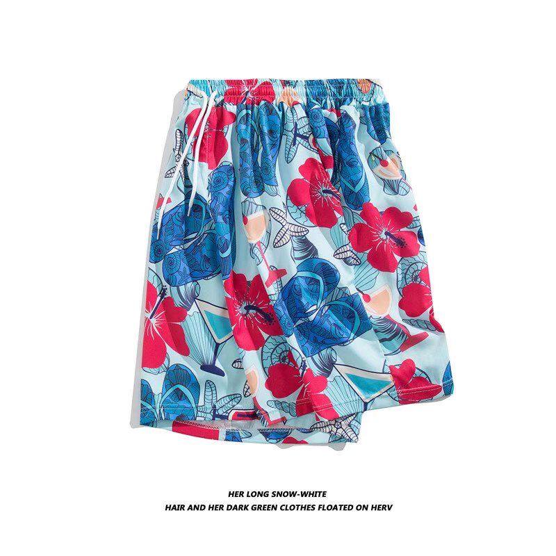 潮款印花男士沙滩裤速干面料短款男泳裤海滩裤运动短裤海边度假