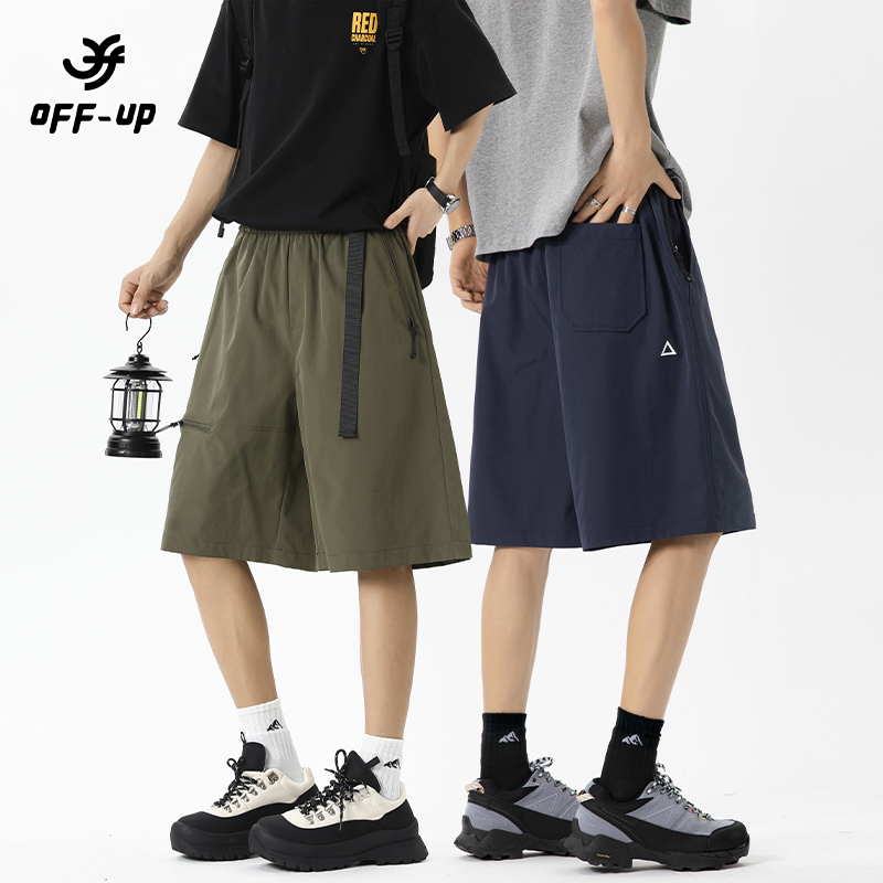 OFF-UP拉链美式复古休闲短裤男夏季大码宽松阔腿裤帅气外穿五分裤