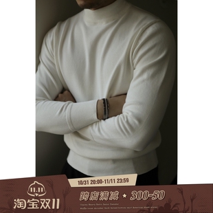 柴米美式复古半高领保暖黑色毛衣男士内搭针织打底衫毛衫阿美咔叽