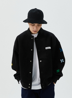 APOGE3阿保机月亮花飞行夹克男潮牌毛呢棒球服美式宽松情侣外套女