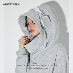 美式重磅机能风i人社恐卫衣男秋冬加绒高领连帽潮牌高街忍者外套