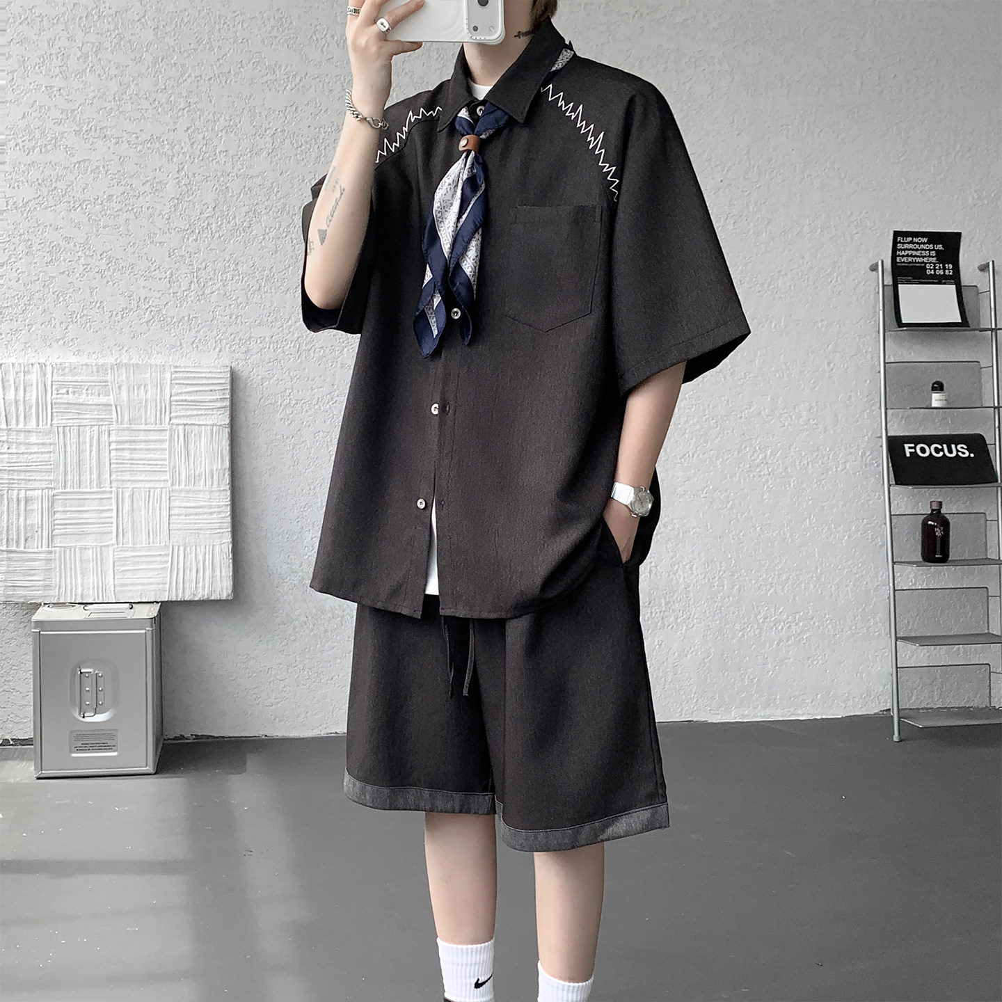 冰丝短袖衬衫套装男高级