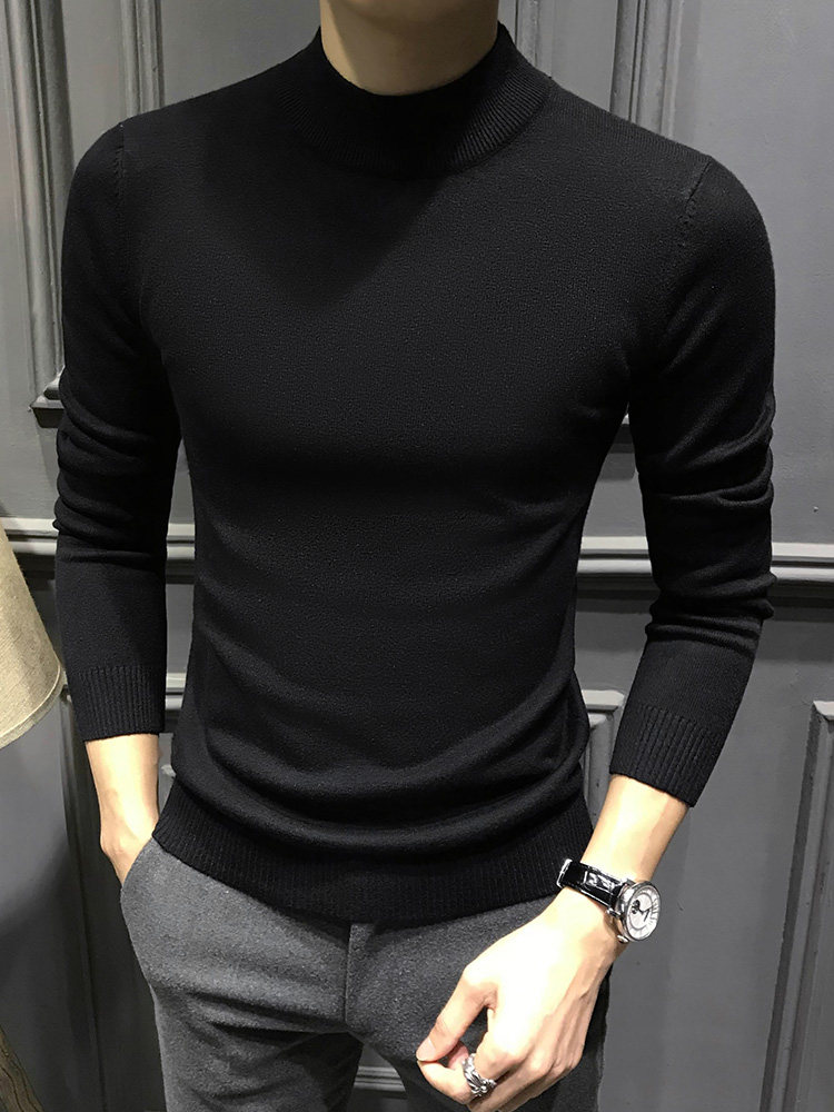 春秋半高领毛衣男加绒2026新款男士针织中领内搭修身冬季紧身打底