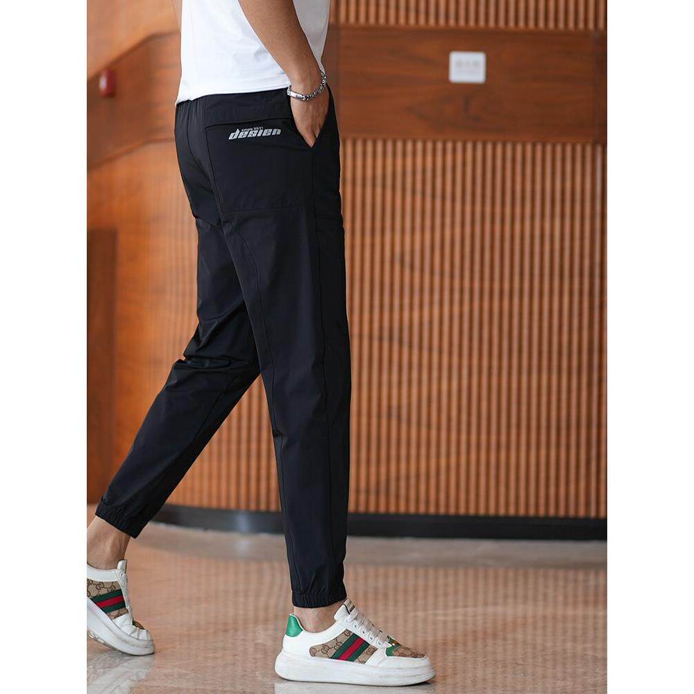 夏季新款冰丝休闲裤男士潮流百搭修身小脚九分薄款束脚运动裤子男