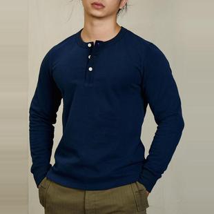 维托摩瑞阿美咔叽重磅亨利衫纯棉美式复古长袖男T恤纯色打底秋冬