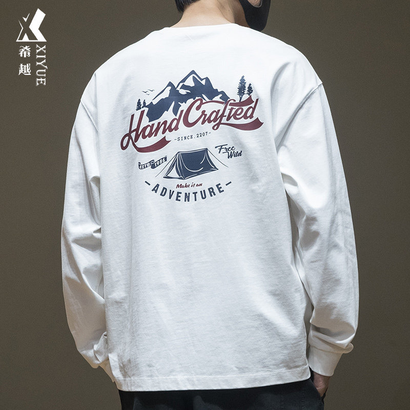 2026春秋重磅精梳棉长袖T恤男士秋冬潮牌宽松大码男款内搭打底衫