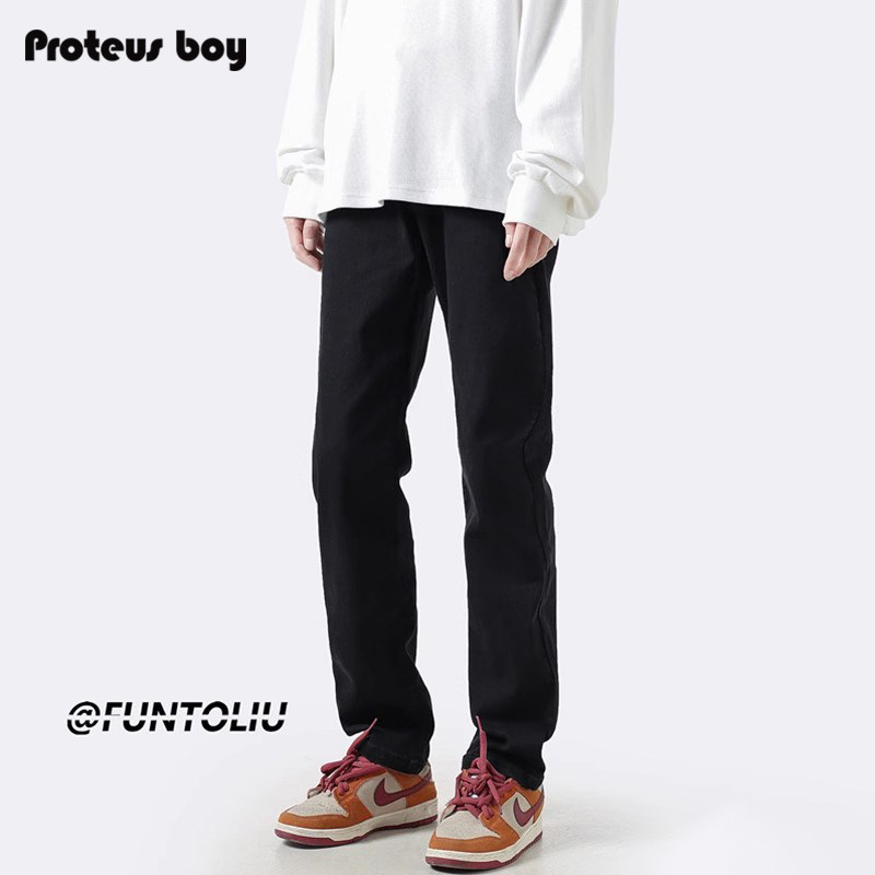 ProteusBoy牛仔裤男款春秋冬季2026新男生美式小脚直筒加绒休闲裤