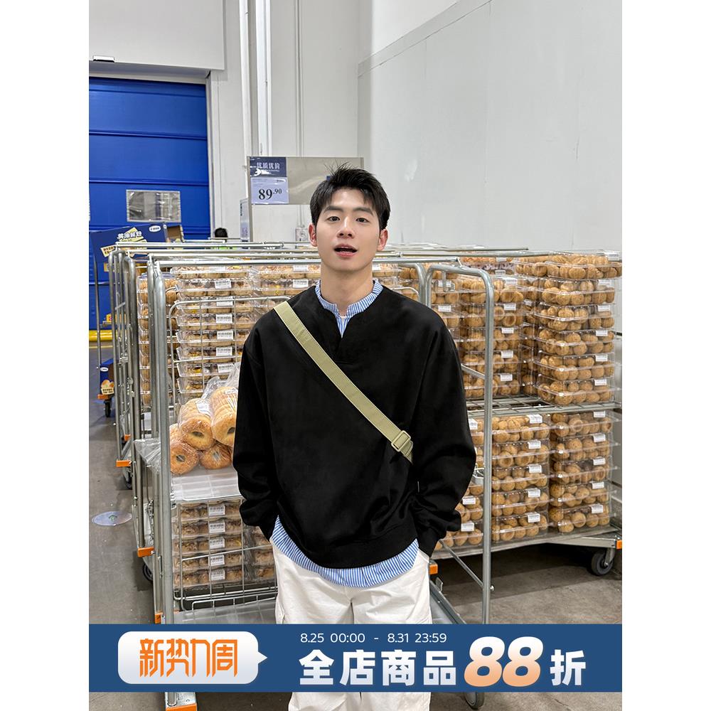 黑色假两件长袖卫衣2026新款春秋季宽松套头上衣休闲衬衫简约