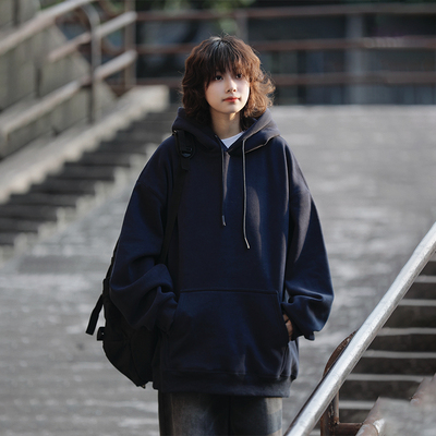 阿于呆春秋460g重磅纯色连帽简约卫衣男宽松休闲情侣内搭外套女潮