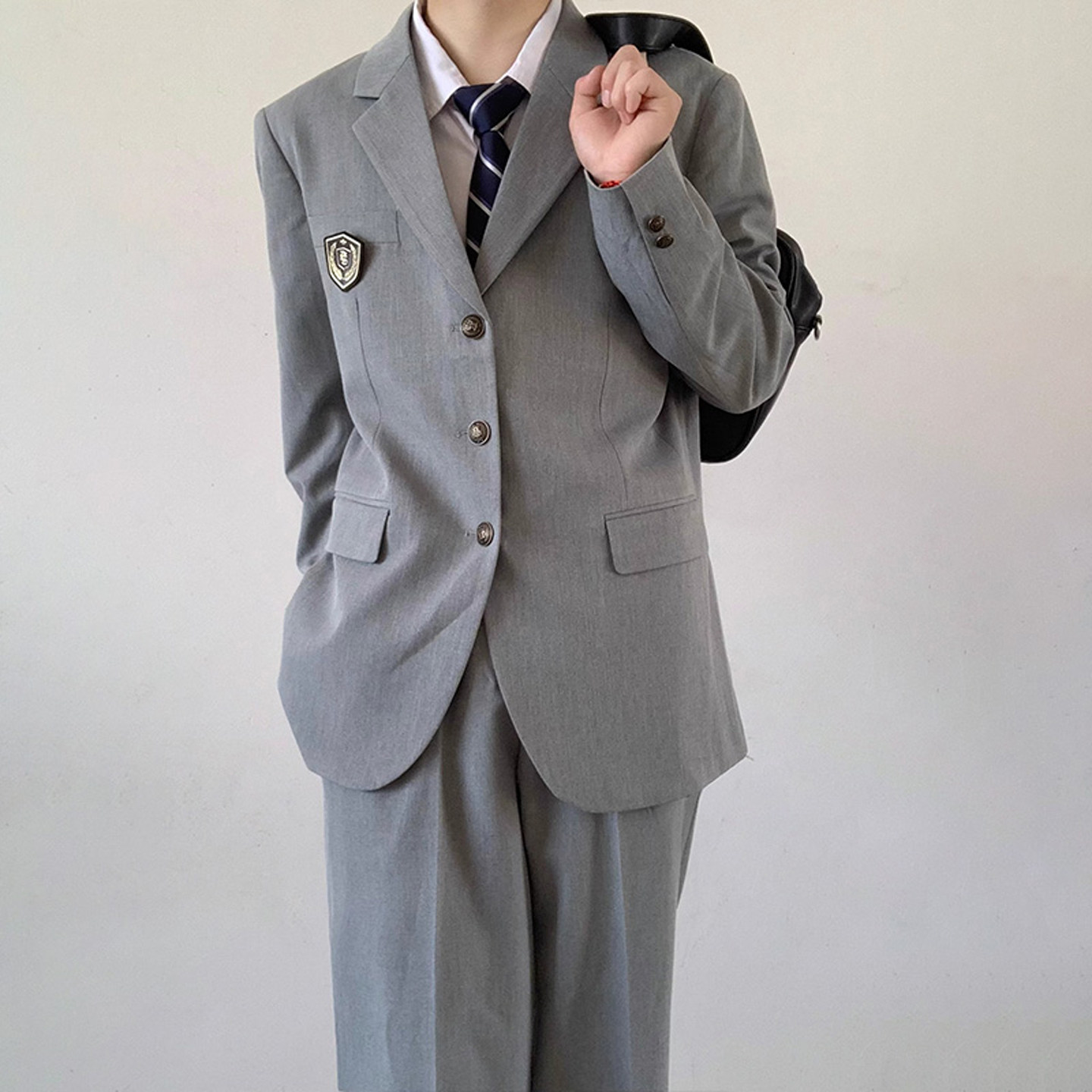 木村叔dk原创灰色西装外套男生春秋季日系大学生黑色西服制服套装