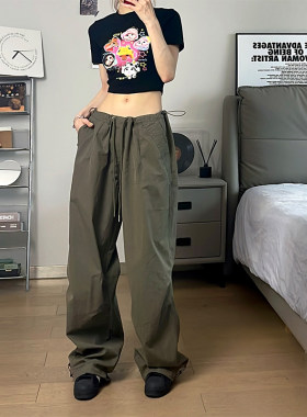 FunnySumey 美式复古工装裤抽绳设计感休闲裤宽松阔腿裤子男女潮