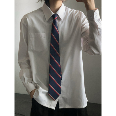 Wm日式校服尖领硬领冷白色长袖衬衫Jk女生Dk男生学院风衬衫