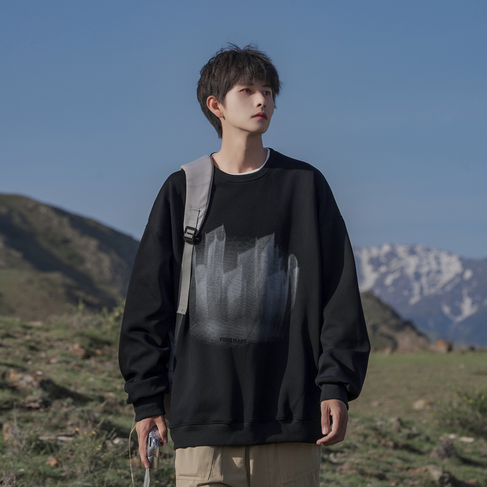 420g重磅卫衣男春秋男款长袖圆领上衣春秋加绒美式男生黑色内搭