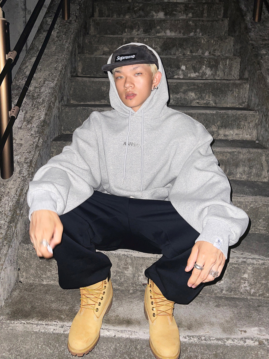 富士见 重磅硬挺灰色连帽卫衣男宽松美式休闲帽衫外套加厚ins潮牌