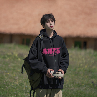 港仔文艺男420g重磅连帽卫衣男款春秋美式男生黑帽衫秋季带帽外套