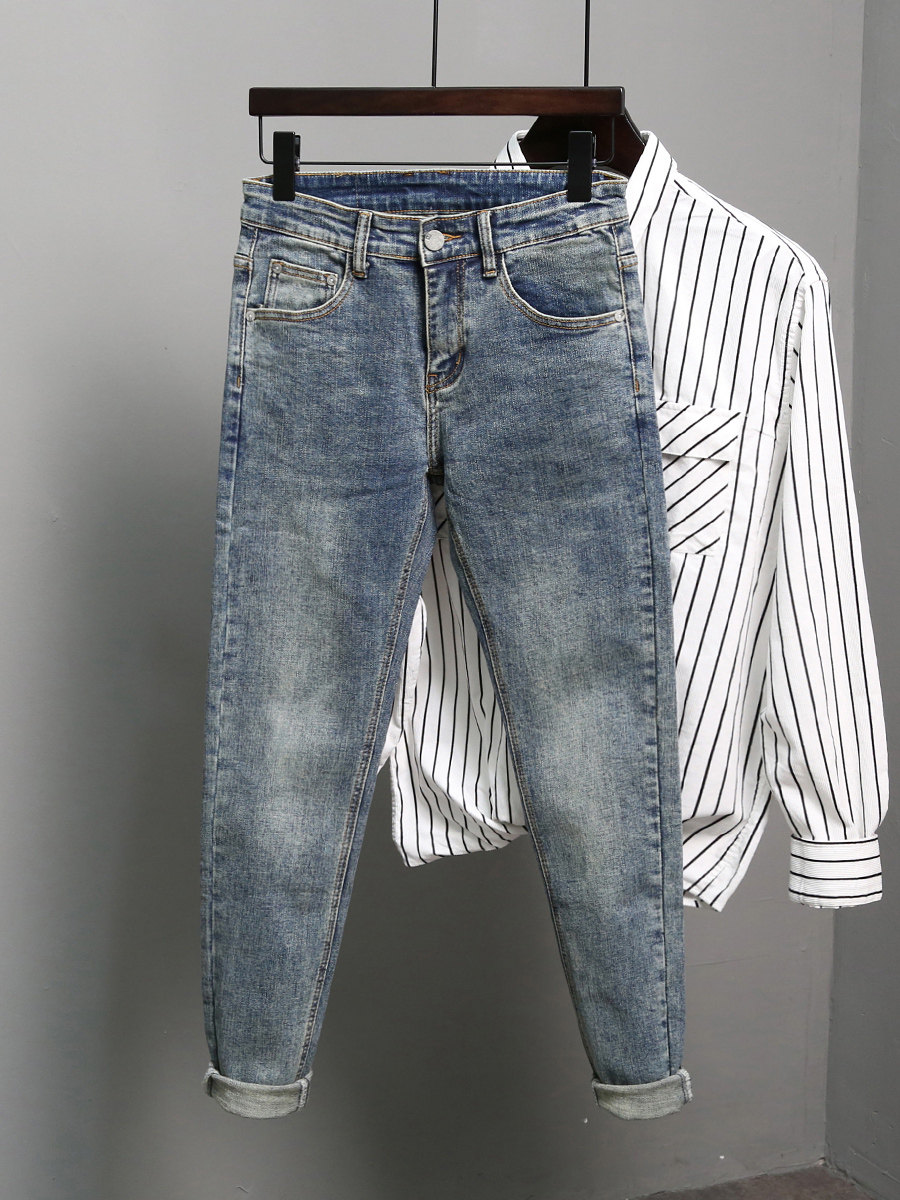 男士九分牛仔裤2026春秋季新款潮牌修身小脚美式夏季薄款复古长裤