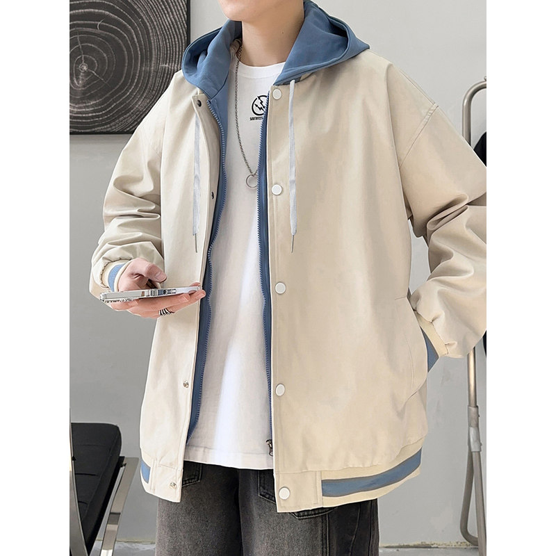 男士外套春秋冬季2026新款潮牌休闲棒球服男生假两件加绒上衣夹克