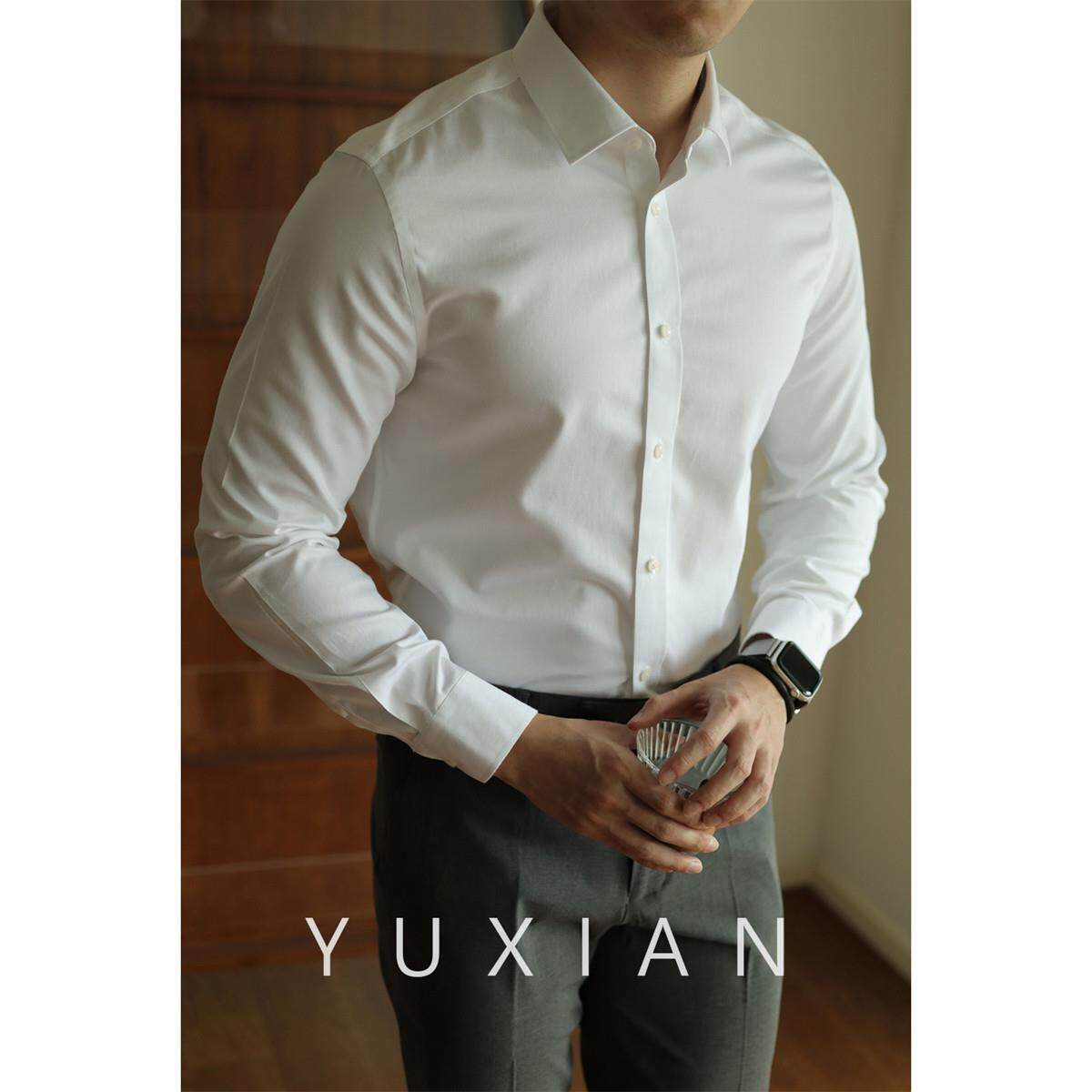 YUXIAN余闲高品质长绒棉DP免熨烫抗皱衬衫男士修身商务休闲四季款