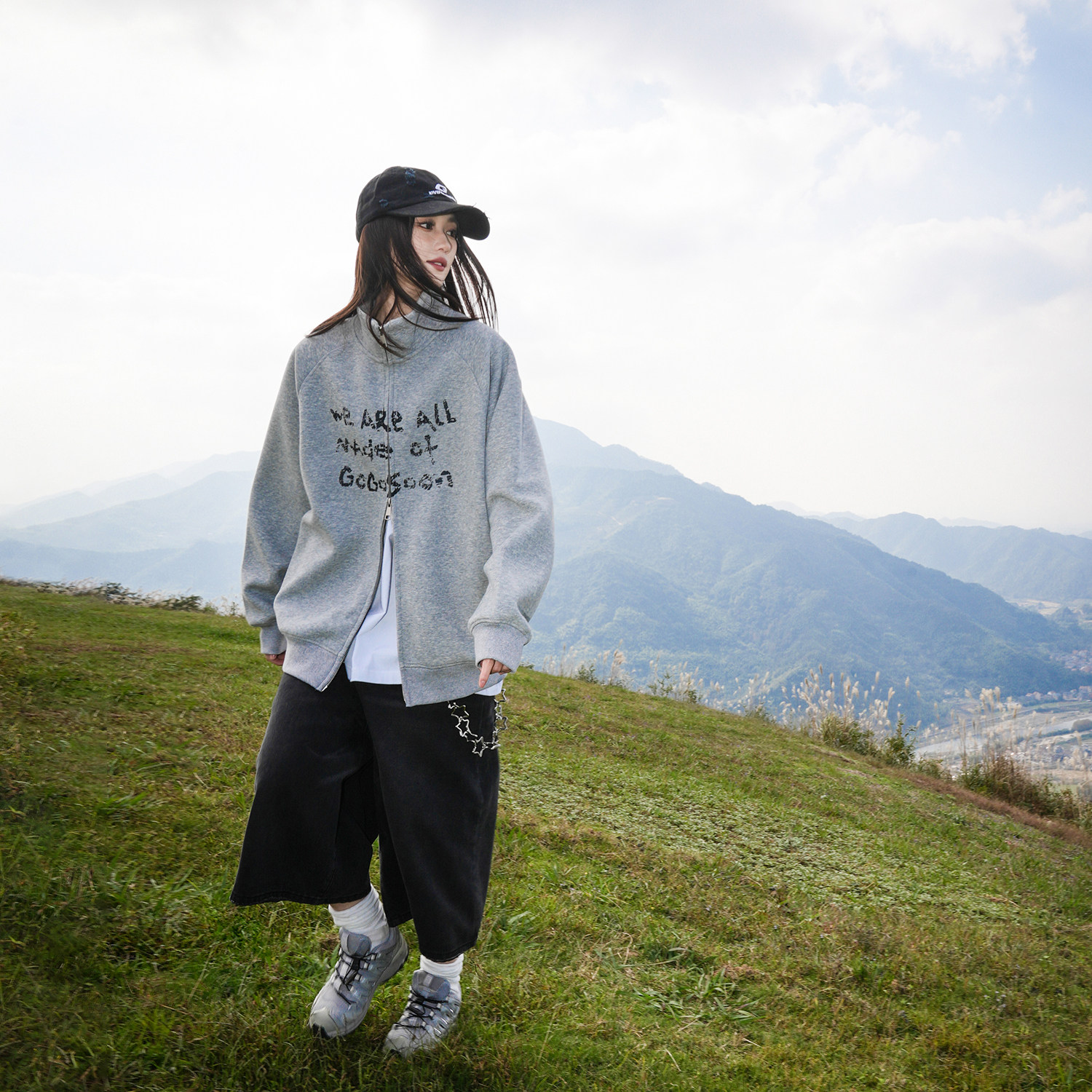 赵让同款GOGOSOON卫衣男2025新款秋冬外套灰色美式无帽拉链开衫春