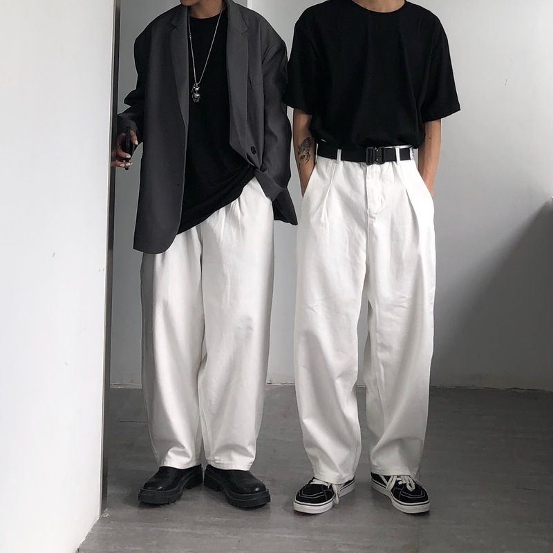 oversize美式港风高腰宽松ins复古慵懒休闲直筒阔腿牛仔拖地裤男