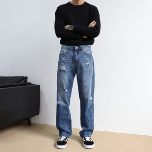美式破洞复古乞丐直筒牛仔裤男款2026新款宽松春夏潮牌长裤子水洗