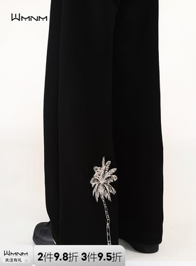 wmnm美式刺绣休闲裤男款秋冬加绒运动垂感阔腿卫裤宽松直筒长裤子