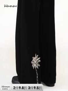 wmnm美式刺绣休闲裤男款秋冬加绒运动垂感阔腿卫裤宽松直筒长裤子
