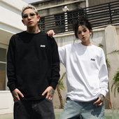 S45秋冬圆领长袖 黑白色纯棉薄卫衣基础t恤男女宽松休闲情侣打底衫