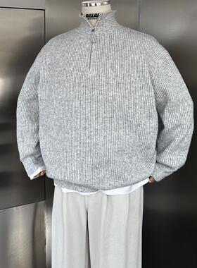 WEERE半拉链开衫毛衣男士厚实慵懒宽松休闲百搭针织衫男