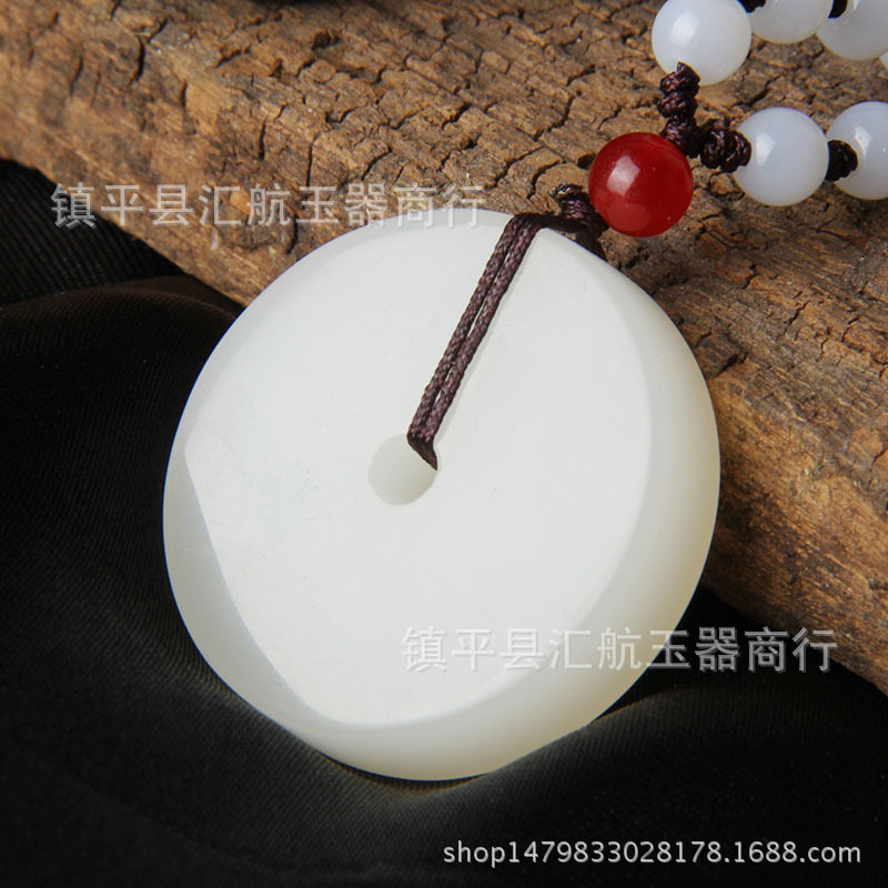 新疆昆仑羊脂白玉平安扣和田玉同心圆玉平安牌子平安扣项链吊坠