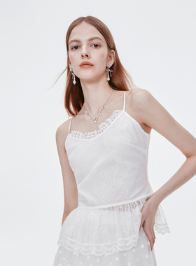 MISSCOCOON白色绣花蕾丝吊带打揽收腰内搭上衣25夏新款