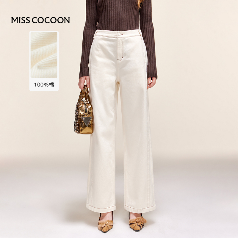 COCOON直筒裤适中口袋、拉链高腰