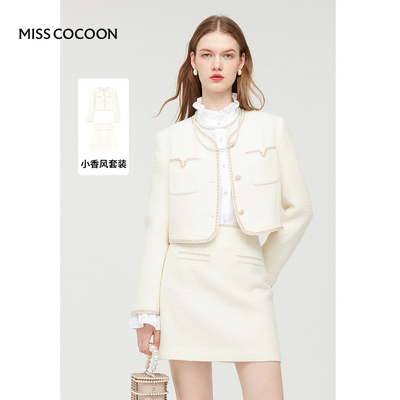 MISSCOCOON小香风织带粗花呢套装金属扣千金风正肩外套半裙秋款