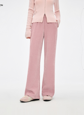 MISSCOCOON亮丝雪尼尔休闲直筒裤松紧腰百搭通勤长裤3色秋冬款