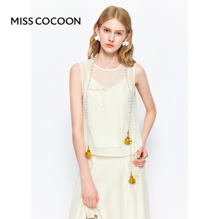MISSCOCOON浪漫羽毛H型蝴蝶结雪纺背心春夏