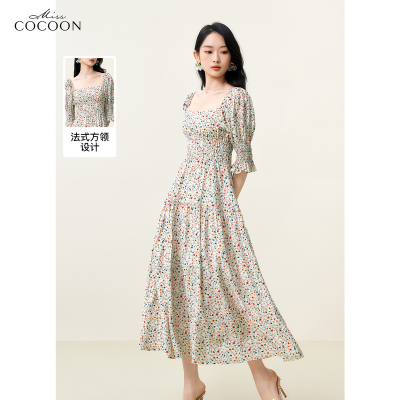 COCOON法式碎花泡泡袖连衣裙