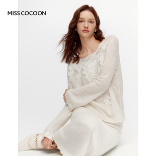 鱼尾裙25冬新款 微喇袖 蕾丝花边绵羊毛混纺针织套装 MISSCOCOON法式