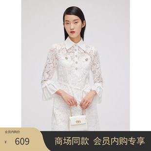 收腰显瘦蕾丝裙秋款 COCOON商场同款 气质POLO领连衣裙长袖