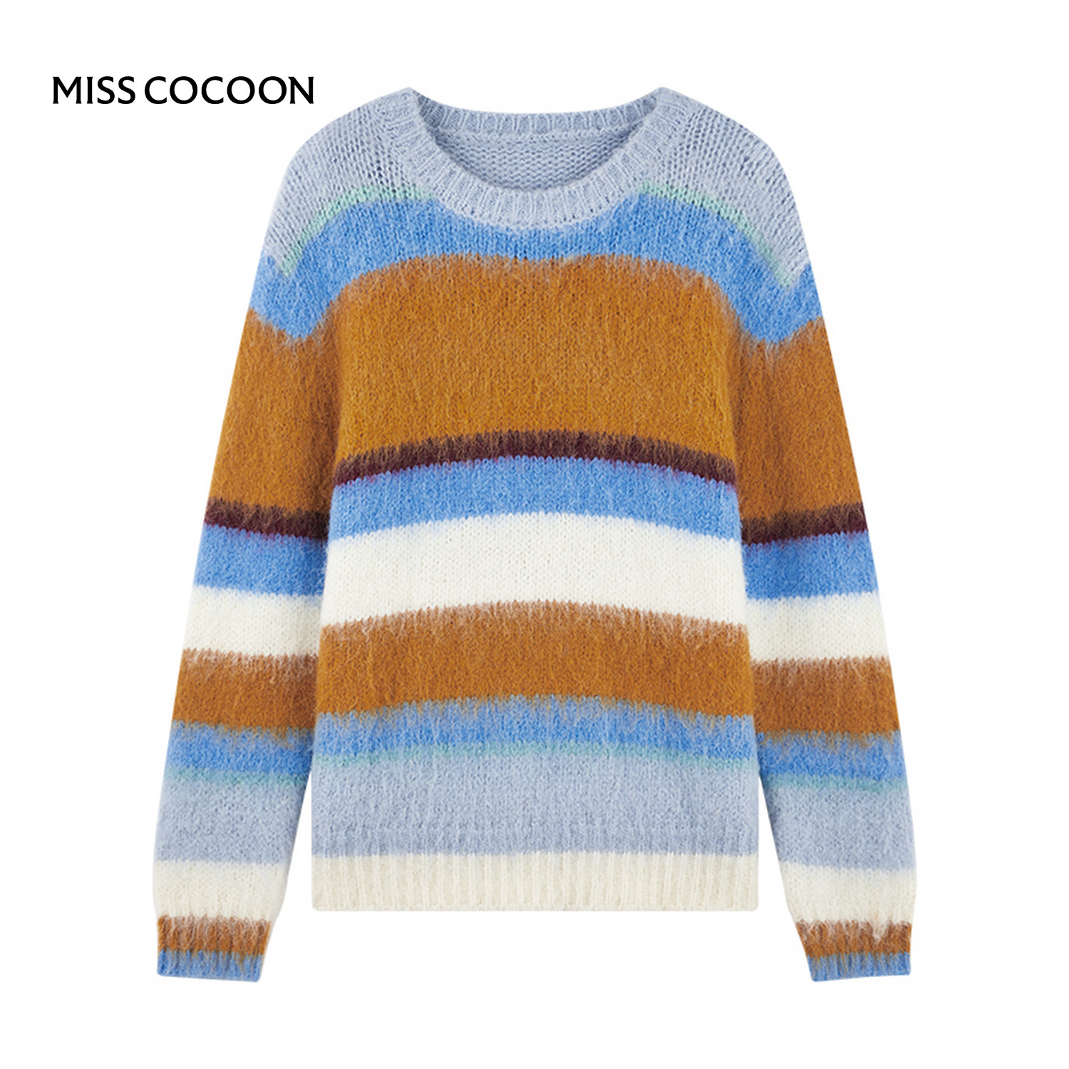 【七七酱专享】MISSCOCOON圆领上衣多巴胺条纹长袖毛针织衫,女装/女士精品,毛针织衫,淘宝优惠券,粉丝福利购,淘宝优惠卷