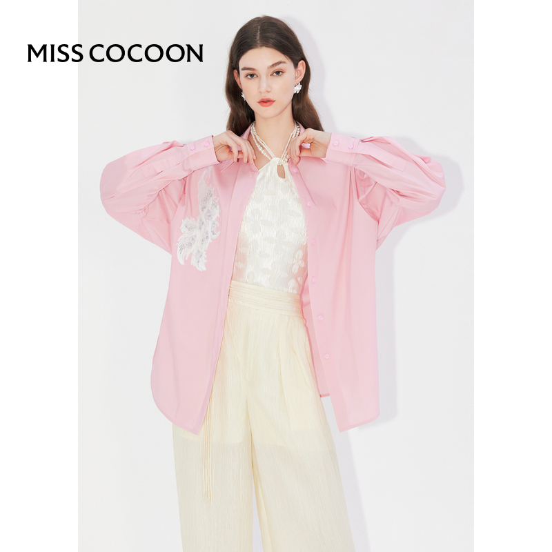 可可尼cocoon创意立体刺绣慵懒风廓形衬衫春新款