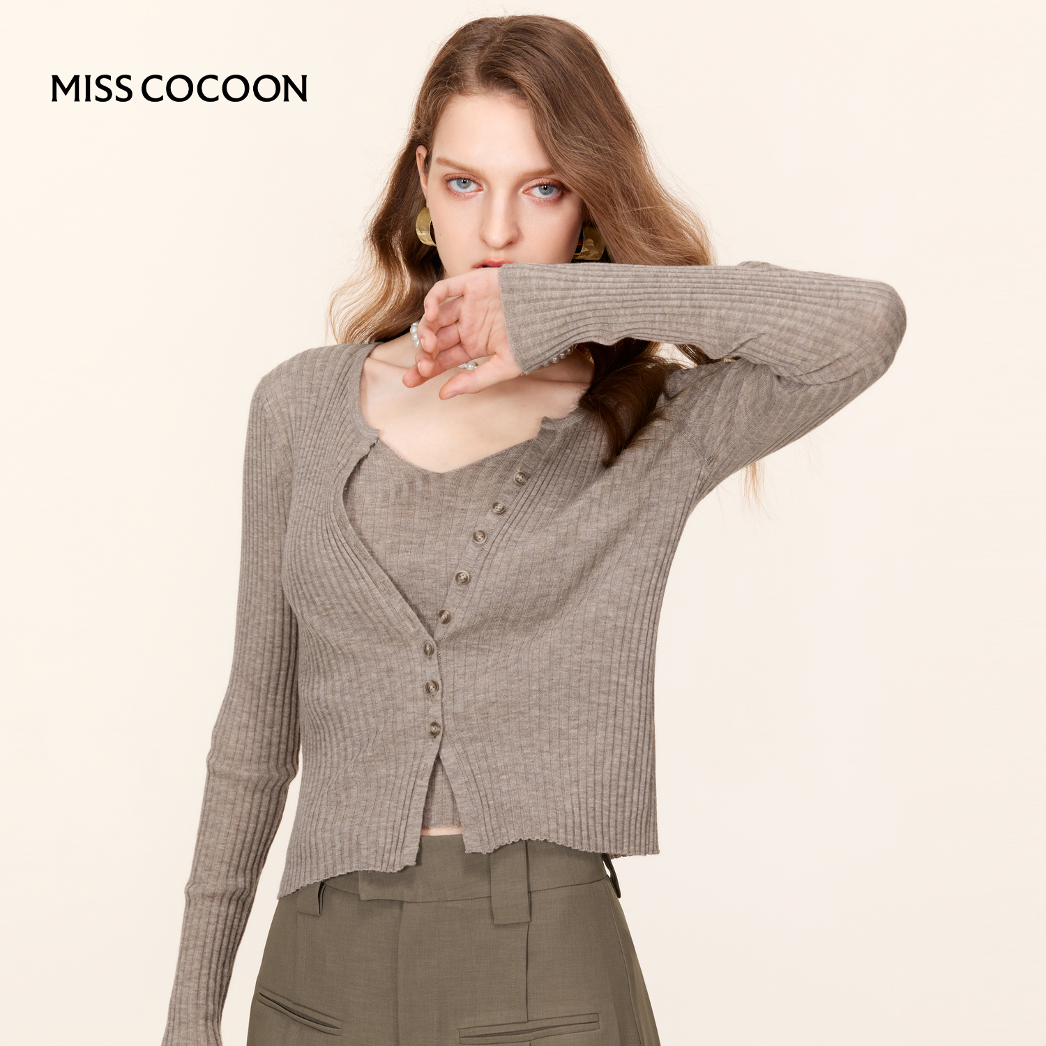 MISSCOCOON进口高织羊毛假两件针织衫打底衫25秋新款