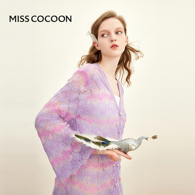 MISSCOCOON渐变炫彩孔雀肌理毛海毛针织开衫秋款