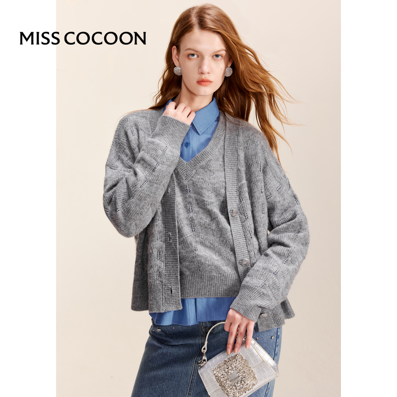 【含羊驼毛】MISSCOCOON学院风格雷灰羊毛针织衫背心两件套秋款