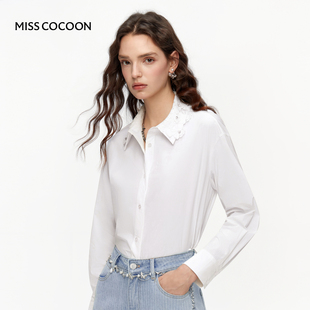 百搭截短上衣25秋新款 MISSCOCOON蝴蝶蕾丝领白色衬衫 经典
