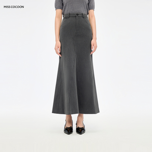 MISSCOCOON通勤灰色加绒精纺西装半身裙立裁鱼尾裙秋冬款